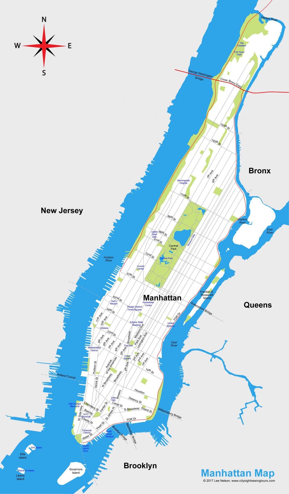 Manhattan Stadtplan von Manhattan citymap printable (New York USA)