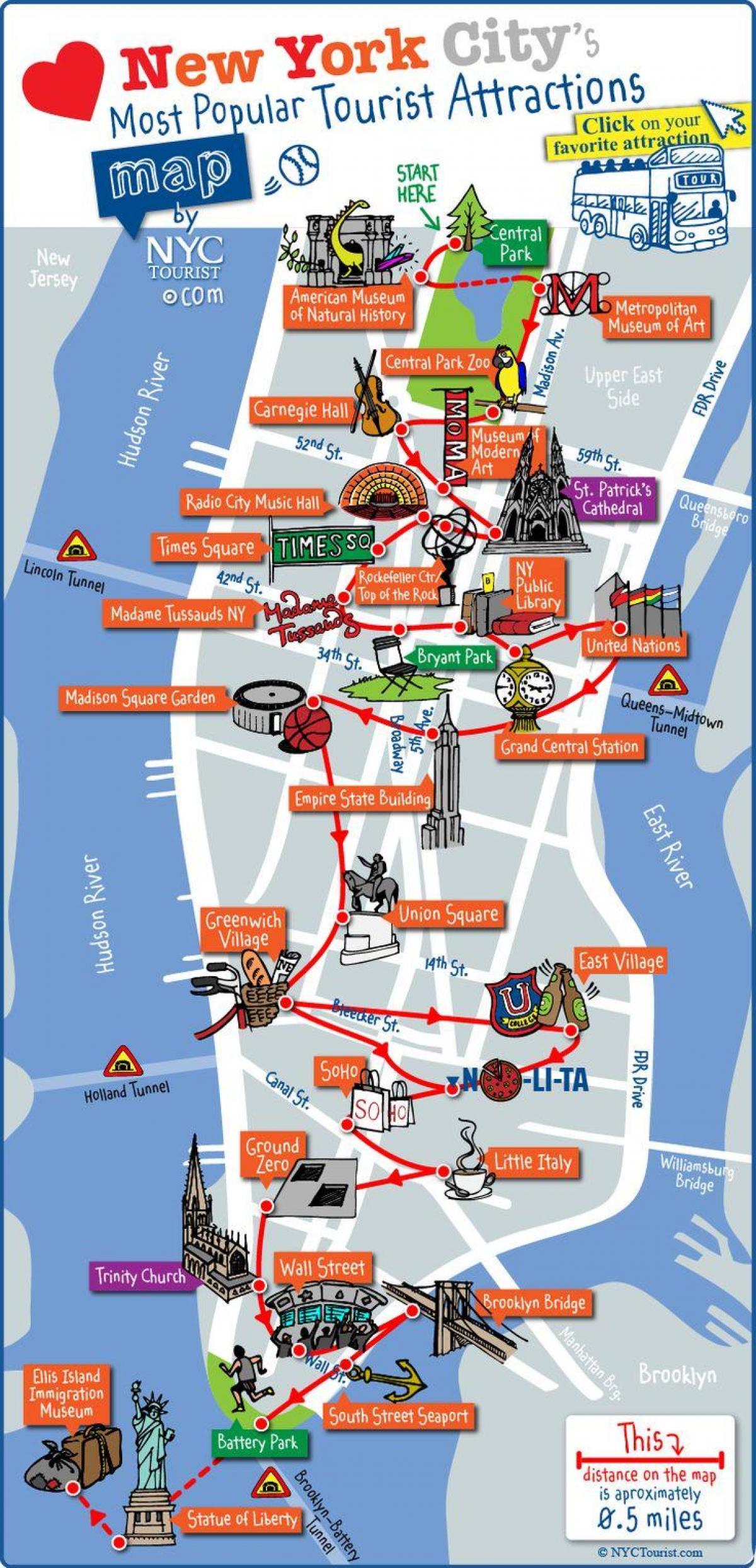 midtown Manhattan-Attraktionen Karte