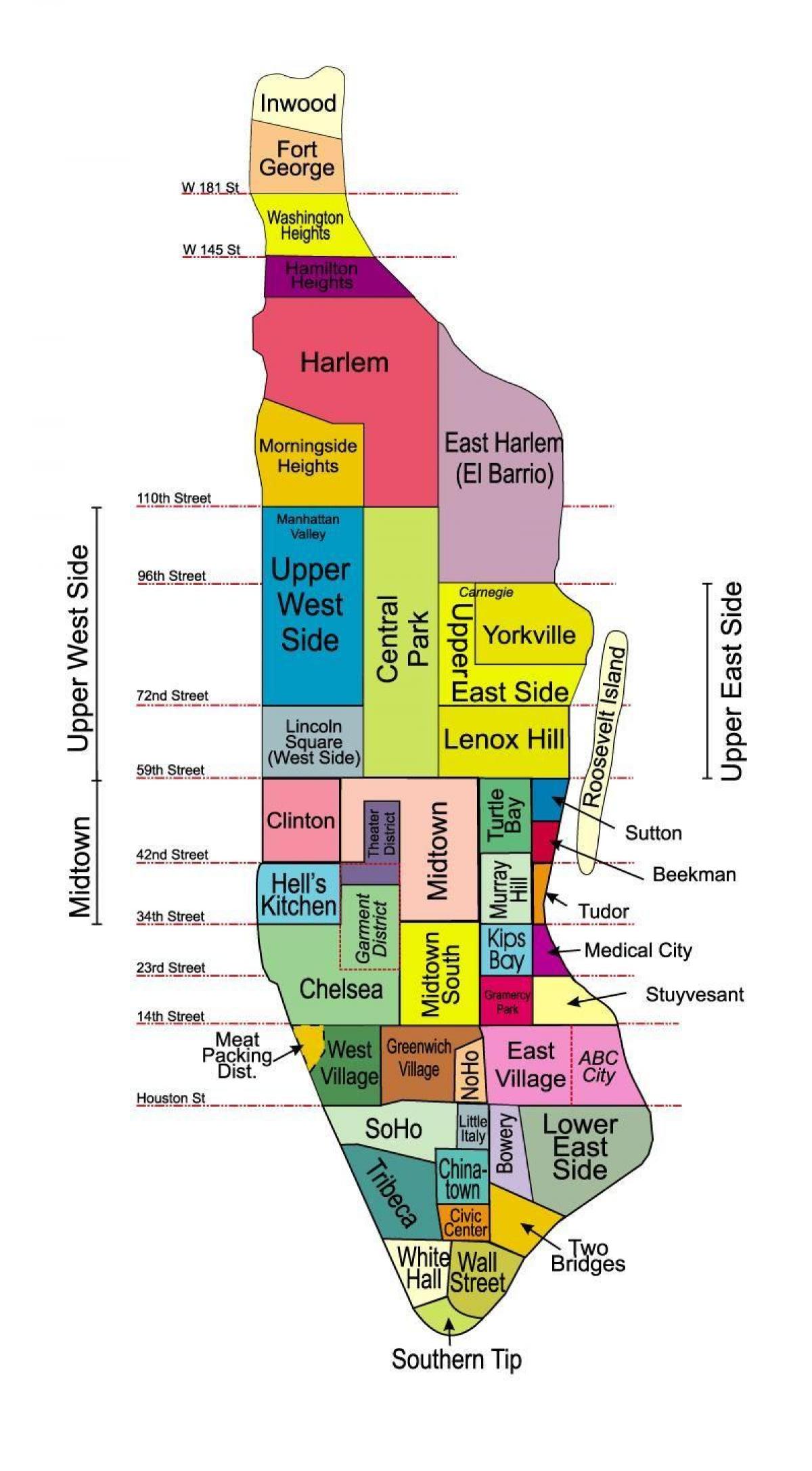Bezirke in Manhattan-Karte