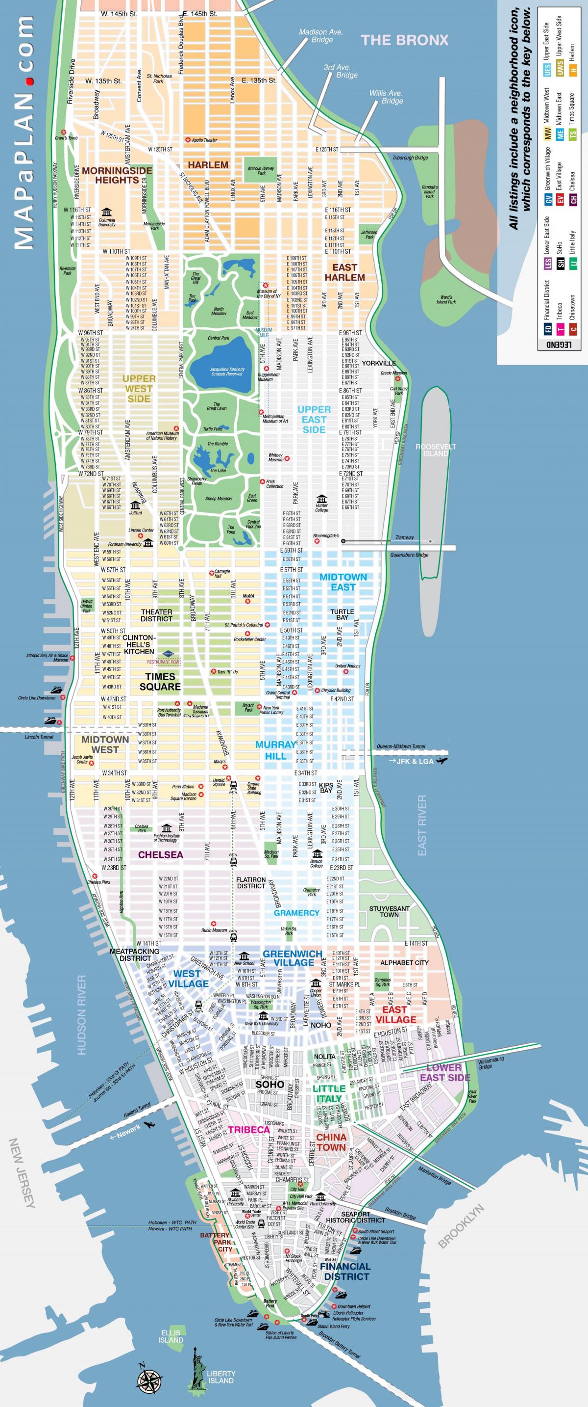 Kostenlose druckbare Karte von Manhattan NYC