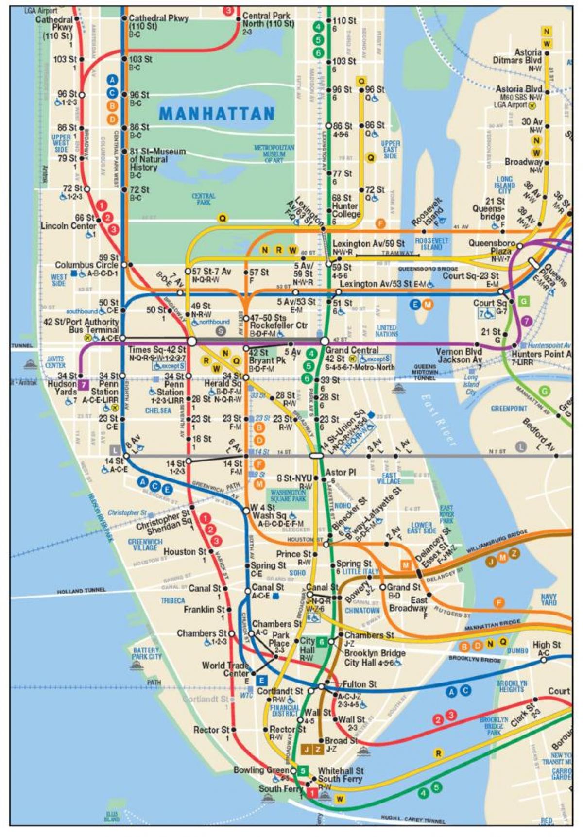 Karte von lower Manhattan U-Bahn