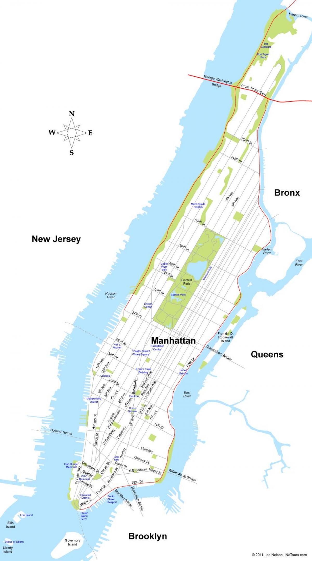 Karte von der Insel Manhattan in New York