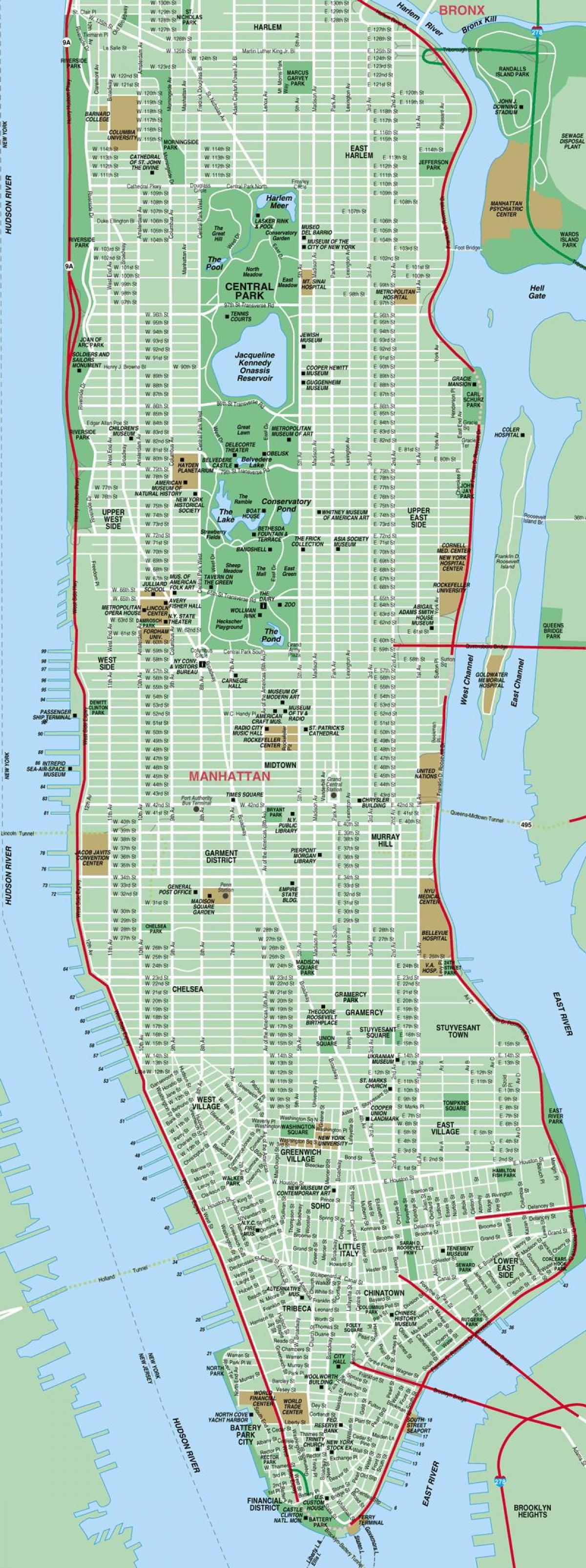 druckbare Straßenkarte von Manhattan