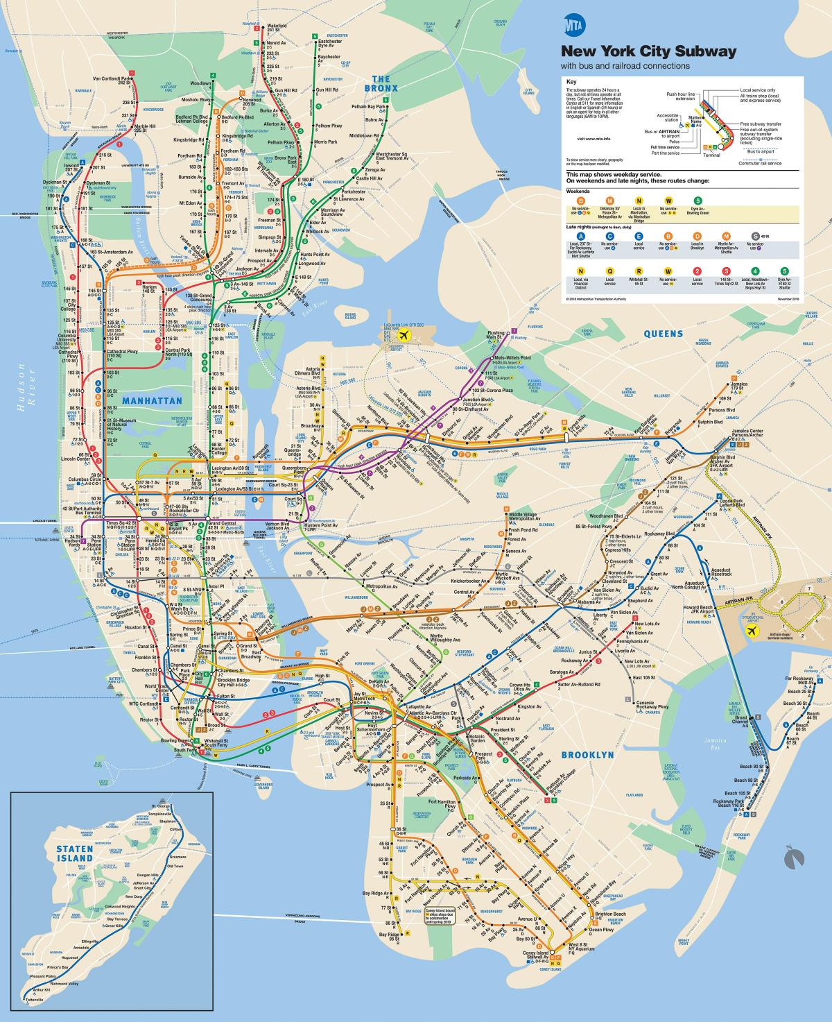 Manhattan Stadtplan mit U-Bahn-Haltestellen