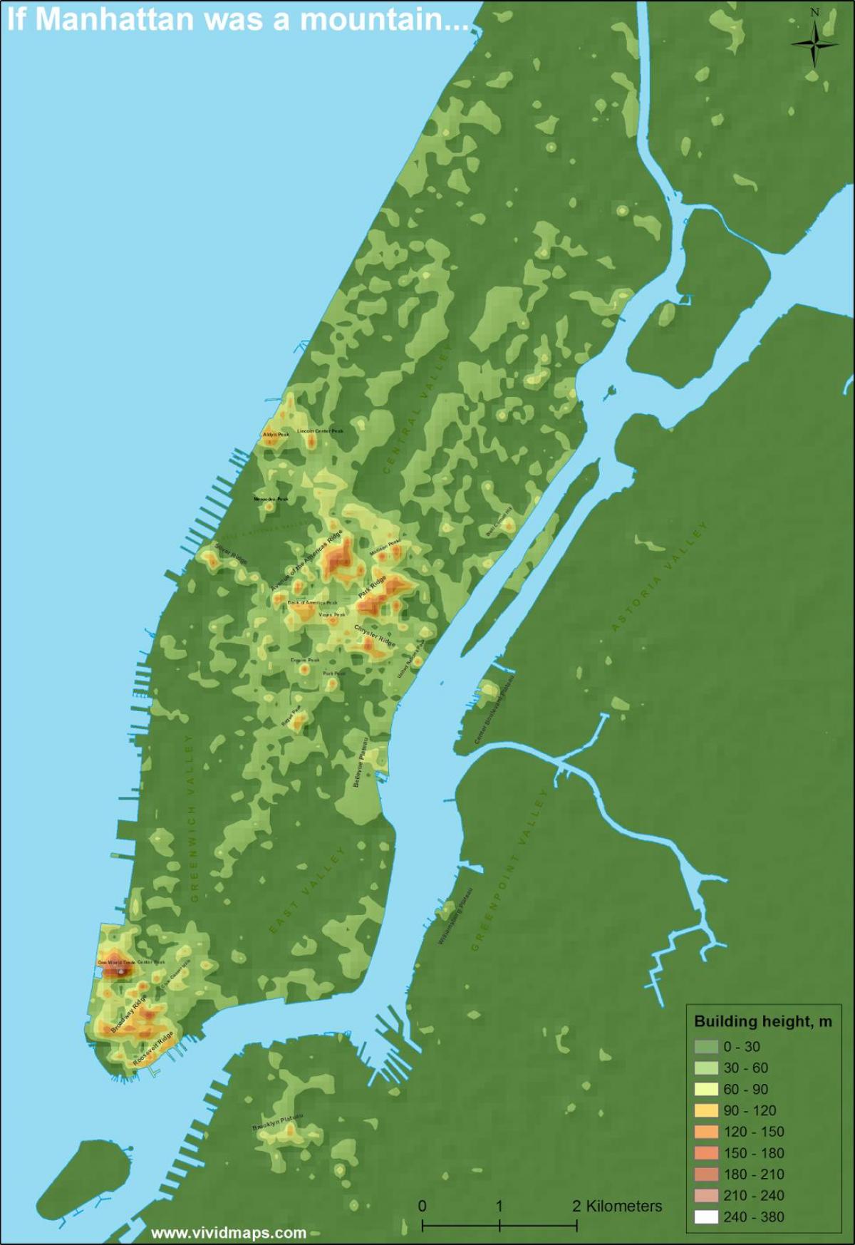 Karte von Manhattan topographische