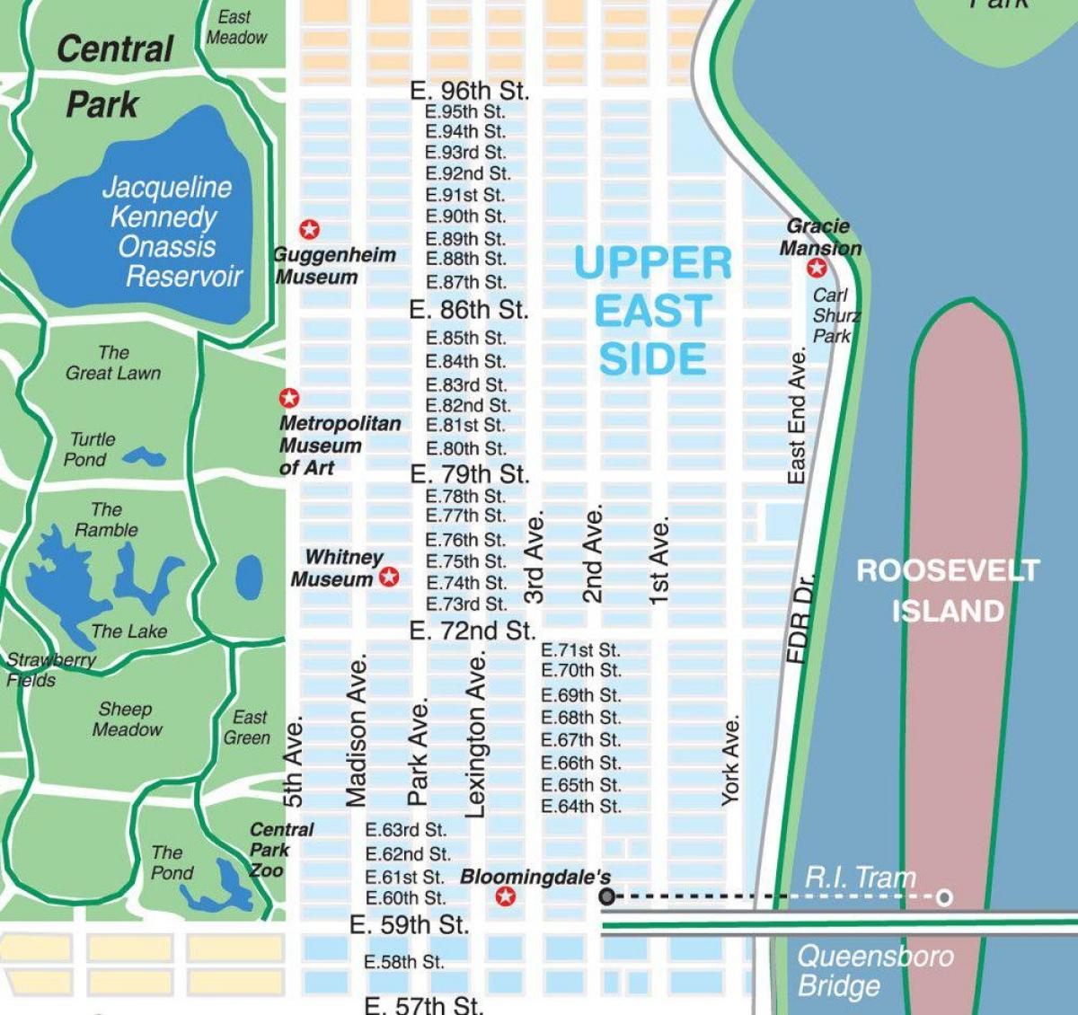 Karte von upper east side von Manhattan