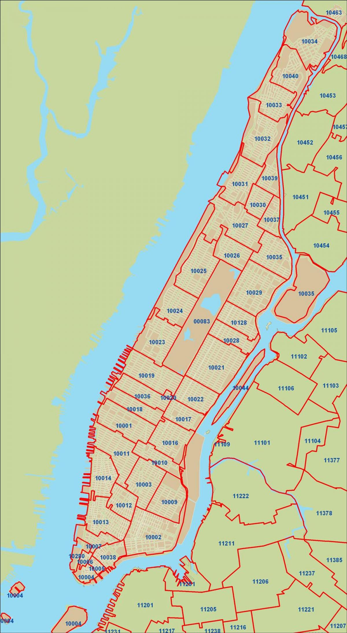 NYC zip code map Manhattan