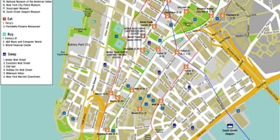 Karte von lower Manhattan mit Straßennamen